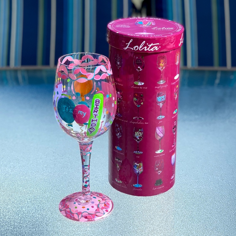 Lolita Pink & Multicolor It’s My Birthday Wine Glass